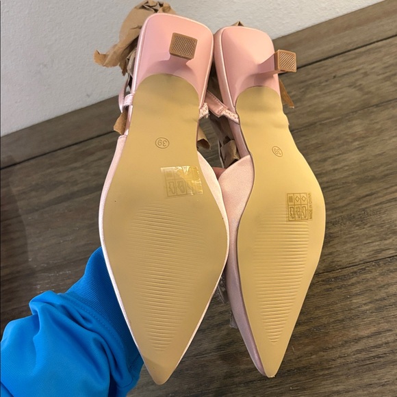 NEW [SHEIN] Pink Satin Slingback Low Heels Pearl Embellished Bow Women’s 8/EU 38 - Picture 13 of 15